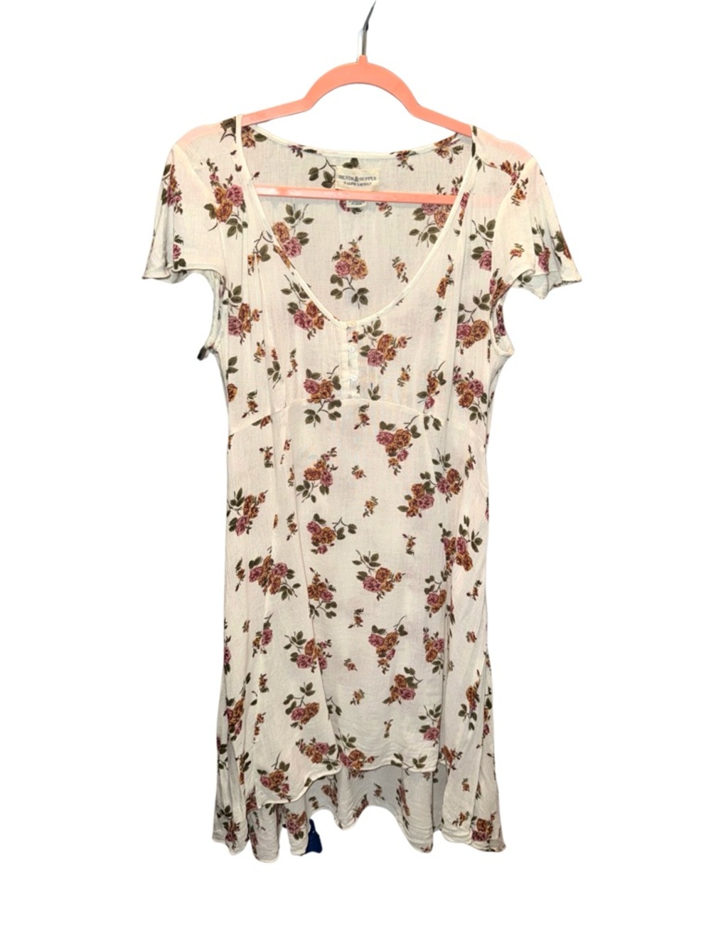 Denim & Supply Ralph Lauren Cream Dress with Rose Floral Print Gauze Feel Whimsy